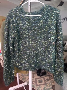 NWOT - Wild Fable Dark Green Bouclé Pullover with Yellow & Pink Flecks
